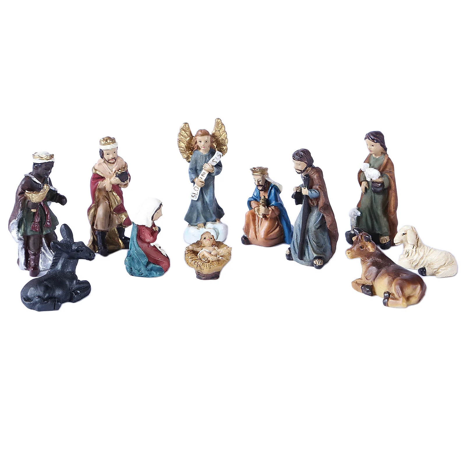 Colorful Nativity 11pc Set-Holy Family Birth of Jesus Figurine Christmas Home Decor Miniatures Ornament Church Xmas Gift