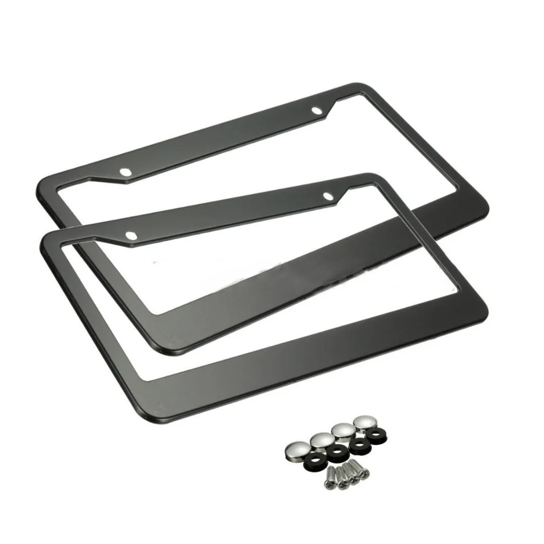 2pcs Black Aluminum Alloy Car License Plate Frame fit for America Canada License Plates Tag Cover with Screw Caps