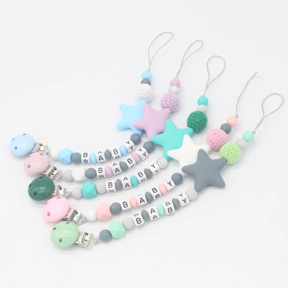 New Arrival Beads Teether Silica Gel Pacifier Clips Chain Baby Nipple Clip Infant Silicone Beads Holder