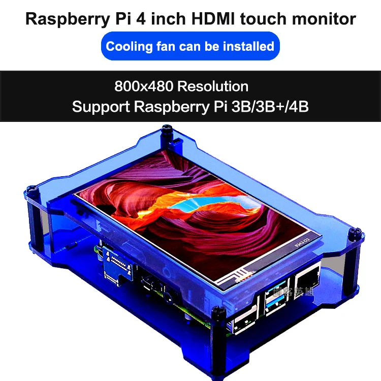 4 дюйма сенсорный Экран Дисплей с Чехол вентилятор охлаждения Raspberry Pi