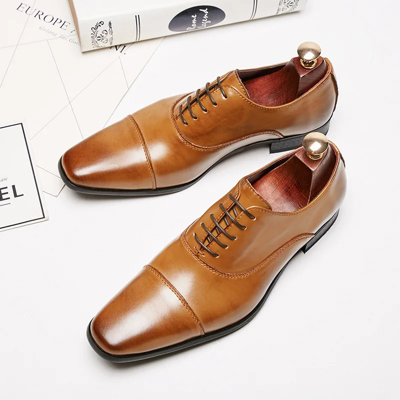 Leather Shoes Business New Fashion Men Dress Shoes Leather Men Wedding Oxford Shoes Lace-Up Office Suit Men's Casual Luxury Formal