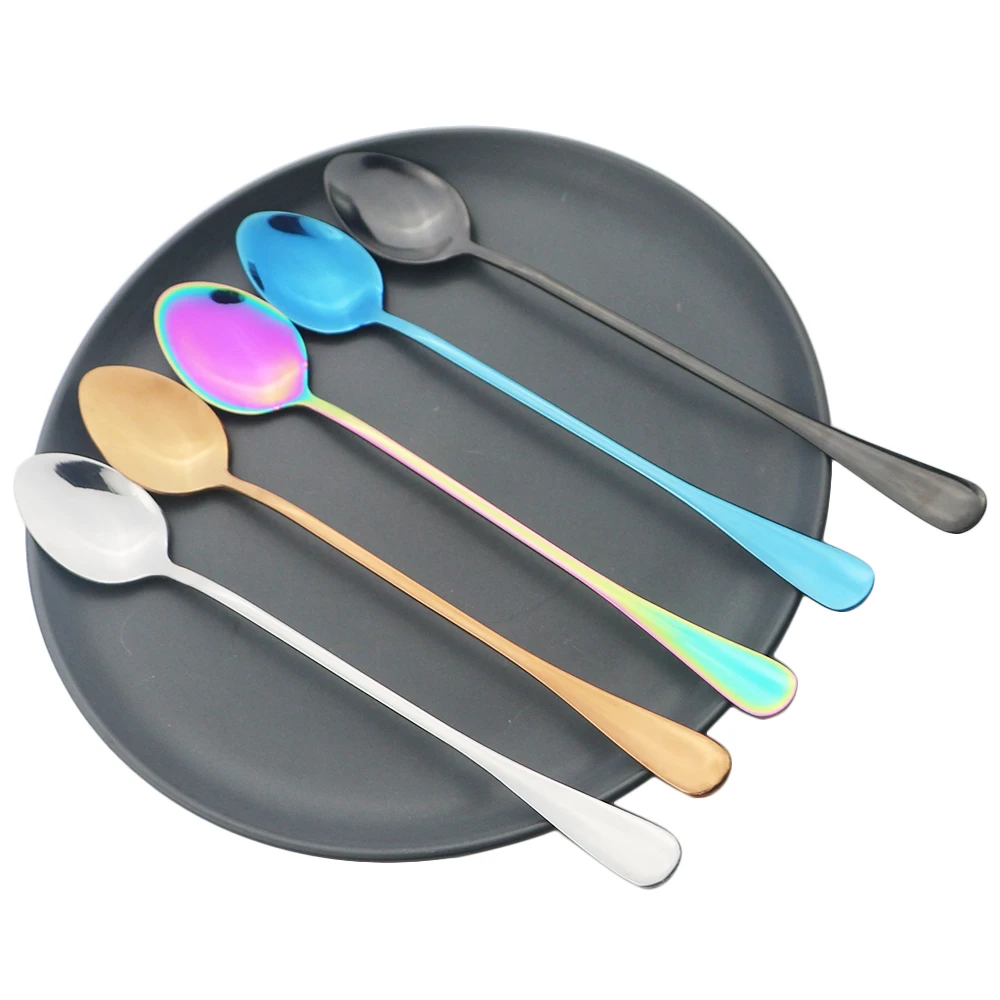 Description Picture 3 of item4Pcs Juice Coffee Stirring Spoon Set Colorful Cutlery Tea Spoon Dinnerware Ice Cream Long Handle Scoop Silverware Kitchen Tools