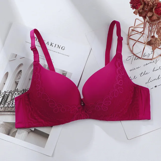 Lace Bra, Thick Cup Gathers Up, Adjustable Type, Underwire Smooth Bra, Collects The Side Milk Red