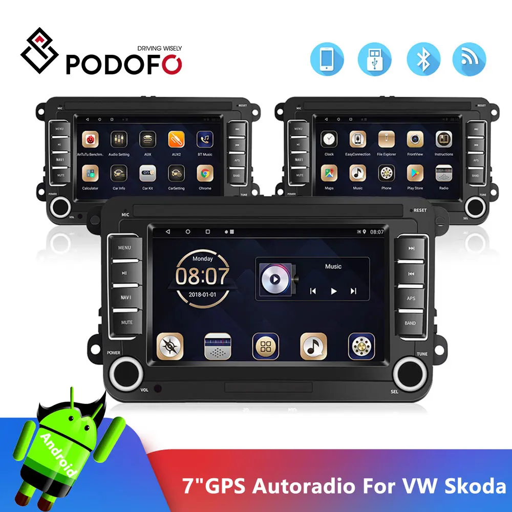 Автомагнитола Podofo 7 дюймов Android GPS навигация Bluetooth MP5 плеер FM радио зеркальная ссылка для VW|Мультимедиаплеер