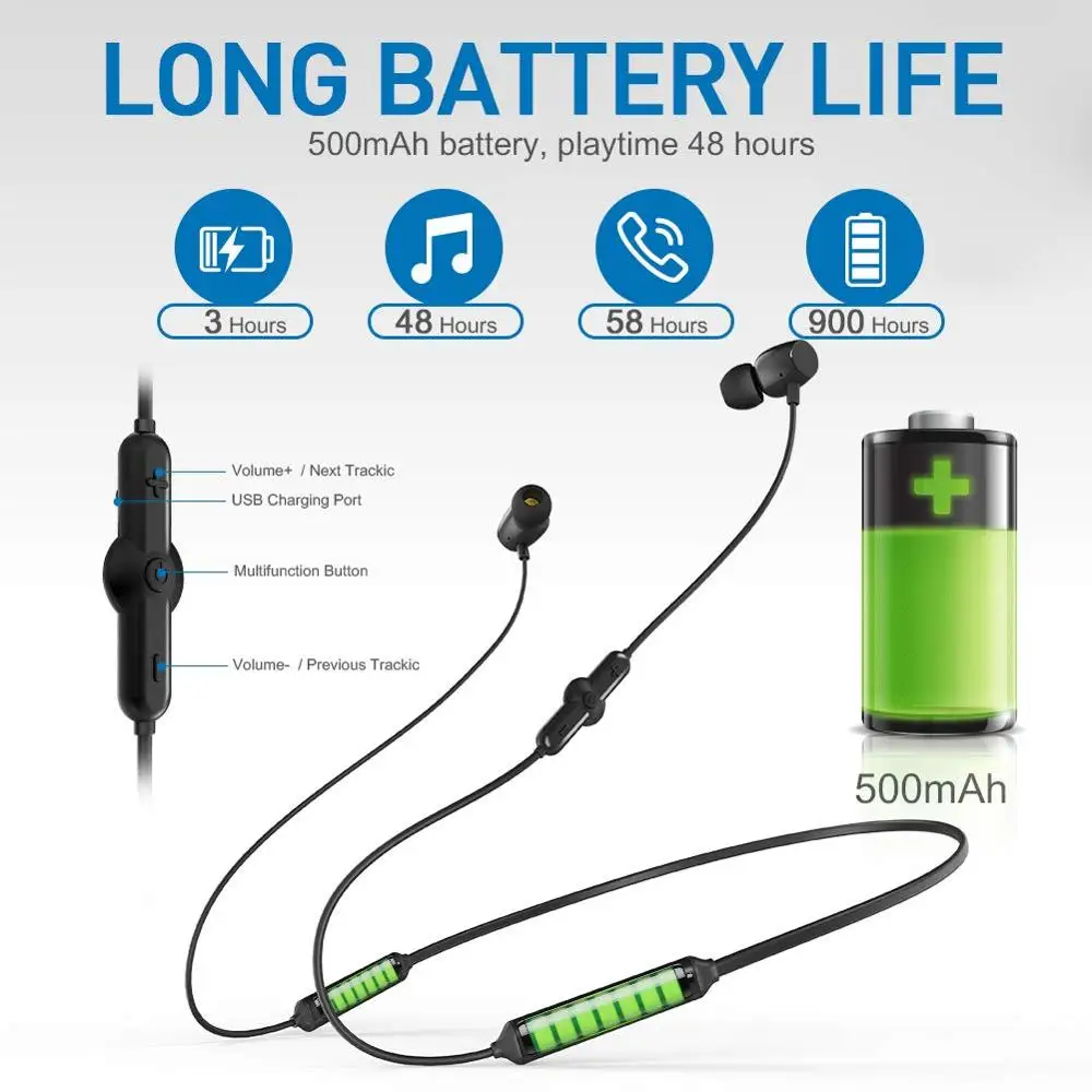 Magnetic Wireless Bluetooth Earphone Stereo Sports Waterproof Earbuds Wireless in ear Headset with Mic For IPhone Huawei Samsung