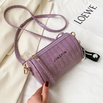 

Textured PU leather bag female crocodile pattern bucket shoulder bag 2020 new wild messenger bag candy color bucket Boston bag