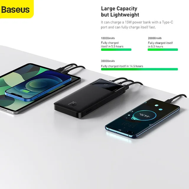 Baseus Power Bank Portable Charger 30000mAh External Battery PD 15W Fast Charging Pack Powerbank For Phone Xiaomi mi PoverBank 4