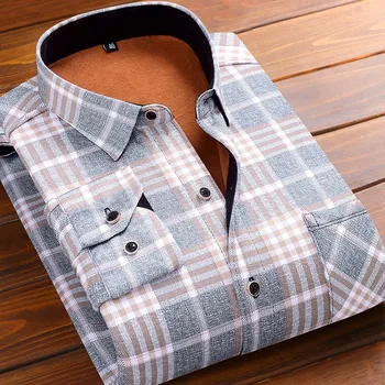 

New 2020 Winter Thick Warm Dress Shirt For Men Casual Long Sleeve Plaid Fleece Lining Men Shirts Fashion Soft Flannel MY203