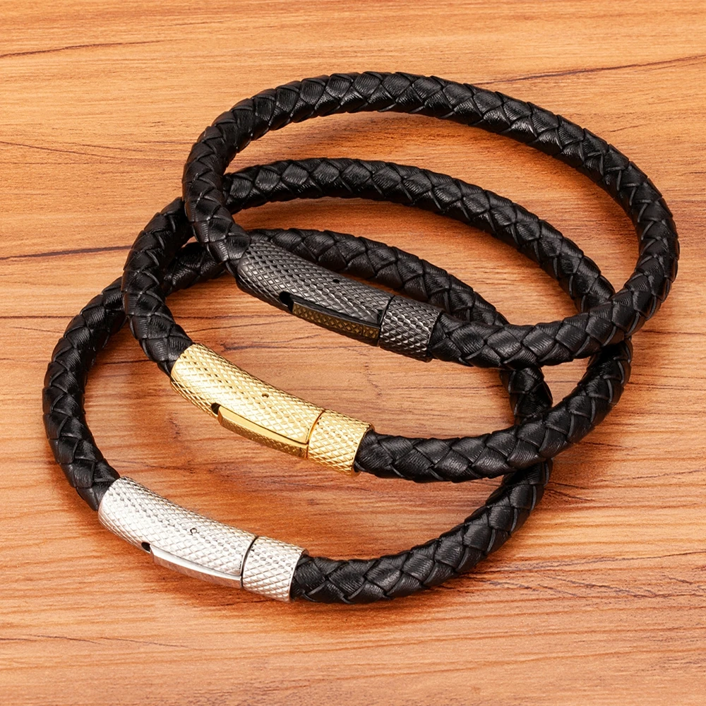 Bracelet Jewelry XQNI DIY Combination Stainless Steel Men's Leather Bracelet 19cm/21cm/23cm Sports Jewelry Men's Christmas Gift