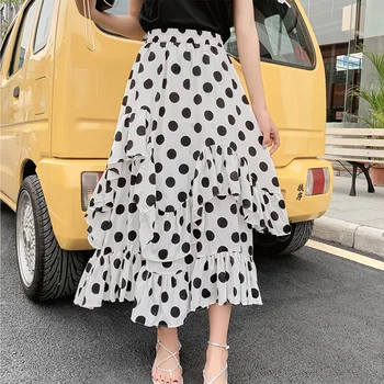 

Women's Irregular Ruffled Beach Long Skirt Polka Dot High Waist Boho A-line Maxi Skirt Women 2020 Spring Summer Bohemian Skirts