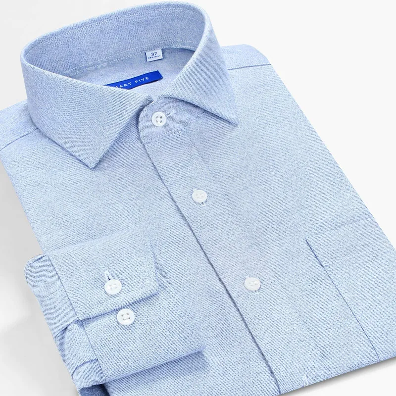 Smart Five Round Collar Dress Shirts Men Slim Fit Long Sleeve 100
