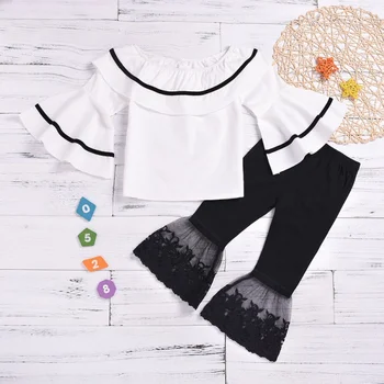 

Fashion Summer Girls Clothes Flare Sleeve T-shirt Tops+Long Pants Trousers Suits Casual Kids Clothing Sets