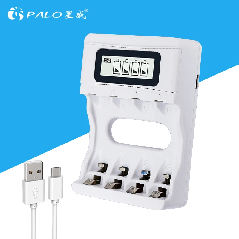 Умное зарядное устройство PALO с 4 слотами ЖК дисплеем USB зарядка для никель