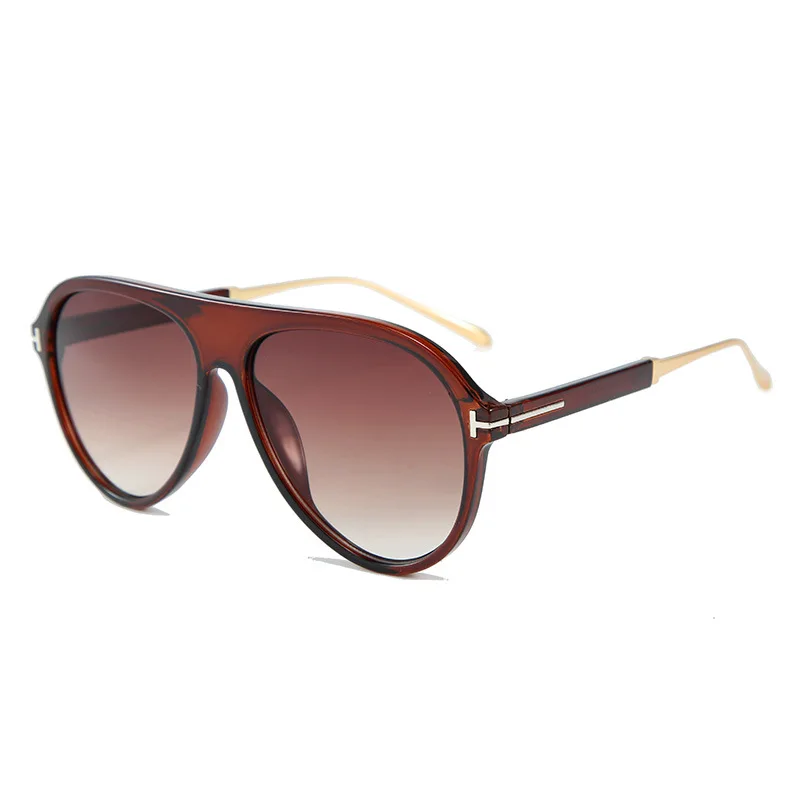 46243 Pilot Big Frame Retro Sunglasses Men Women Fashion UV400 Glasses - Цвет линз: C8 brown tea