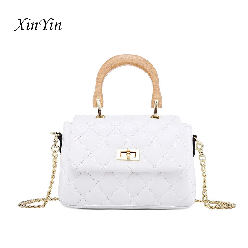 

Fashion wooden handle chain rhomboidal women classic small square bag genuine leather bags women real leather 2019 handbag tote