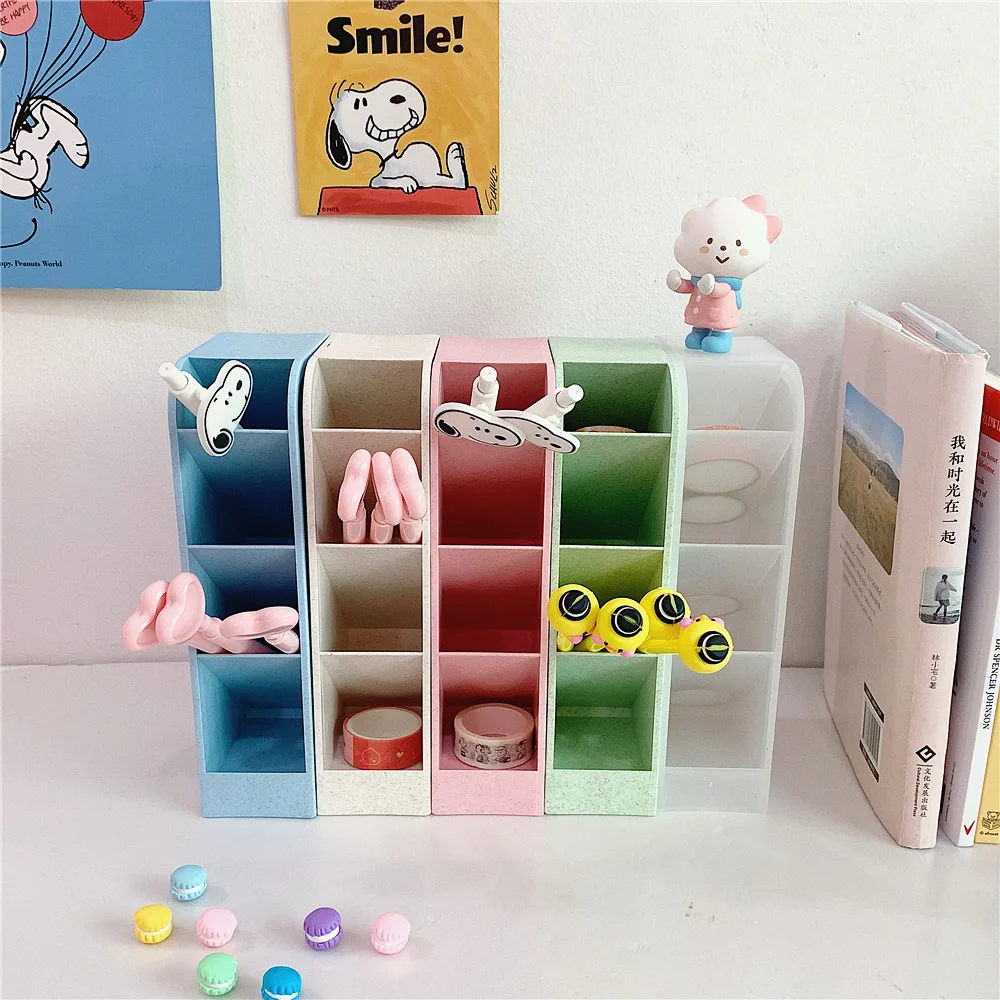 

SIXONE Ins Simple Style Four Lattice Penholder Pen Container Desktop Makeup Brush Accept Canister Pen Box Stationery Pencil Case