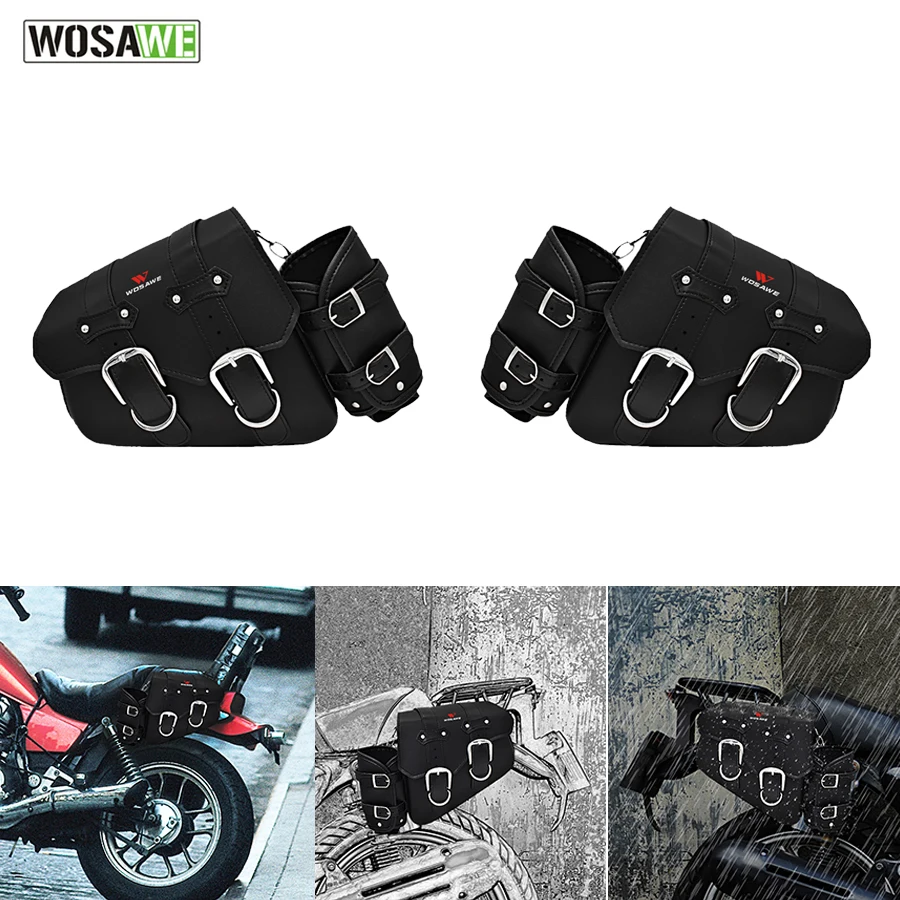 

WOSAWE Motorcycle Saddlebag Left Right Universal PU Leather Side Tool Luggage Bags Motocross Racing Side Handlebar Modified Bag