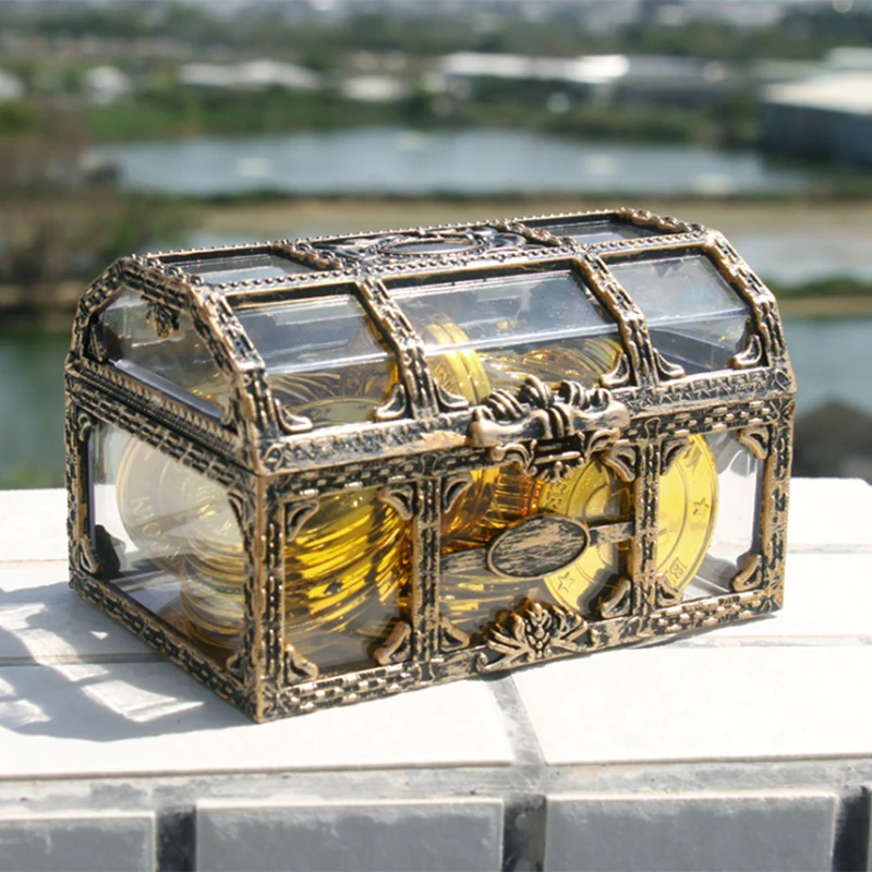 Plastic Money Container Storage Box Toys Transparent Pirate Anime Toys For Children Pirate Crystal Gem Treasure Box Toy Figures