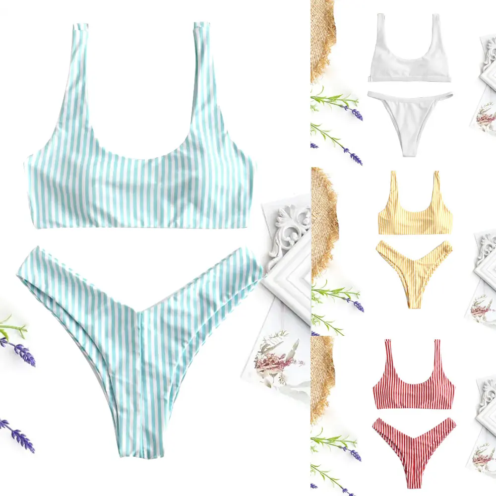 

Sexy Swimwear Women Tie Front Neon Bikini Top And Bottoms Set Summer Beach Swimsuits High Waist Two-piece Swimwear Bathing Suits