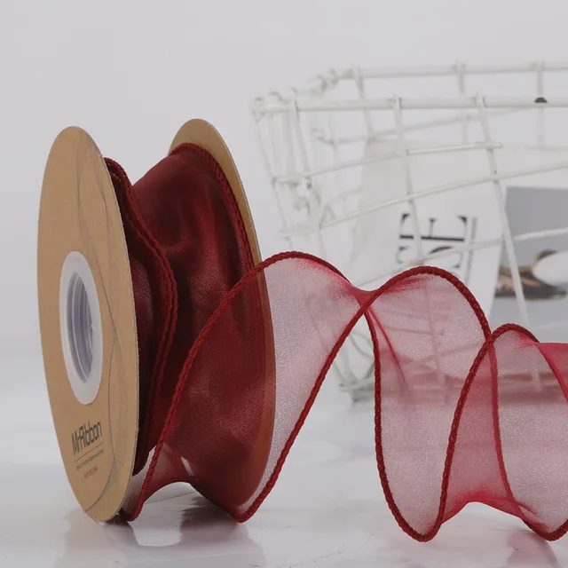 10 Yards Color Fishtail Yarn Ribbon Bouquet Packing Material Fresh Flowers Baking Overwrap Ribbon Wave Chiffon Yarn Gift Strap red