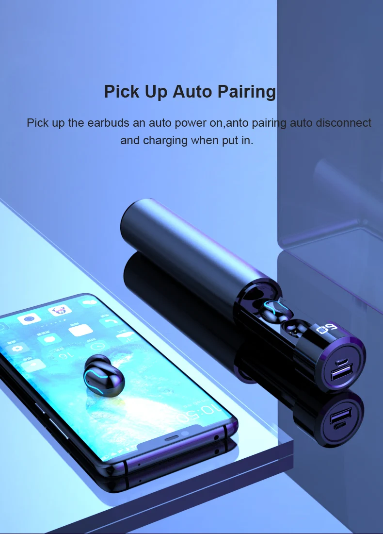 TEBAURRY TWS Invisible Mini Bluetooth Headset Wireless Bluetooth Earphone Stereo Earbuds with Charging box for iphone xiaomi