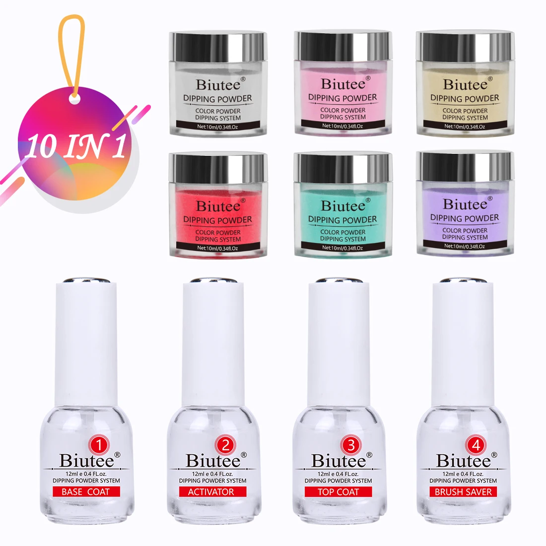 

Biutee Dipping Powder System Starter Kit Acrylic Dipping 6 Boxes 0.34fl.oz Color Powder Acrylic Nail kit With Base &Top Coat