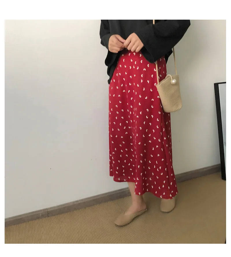 НОВЫЕ шикарные плотные шифоновые женские юбки с эластичной резинкой на талии, корейская модная длинная юбка с принтом и высокой талией классические ретро-юбки до середины икры