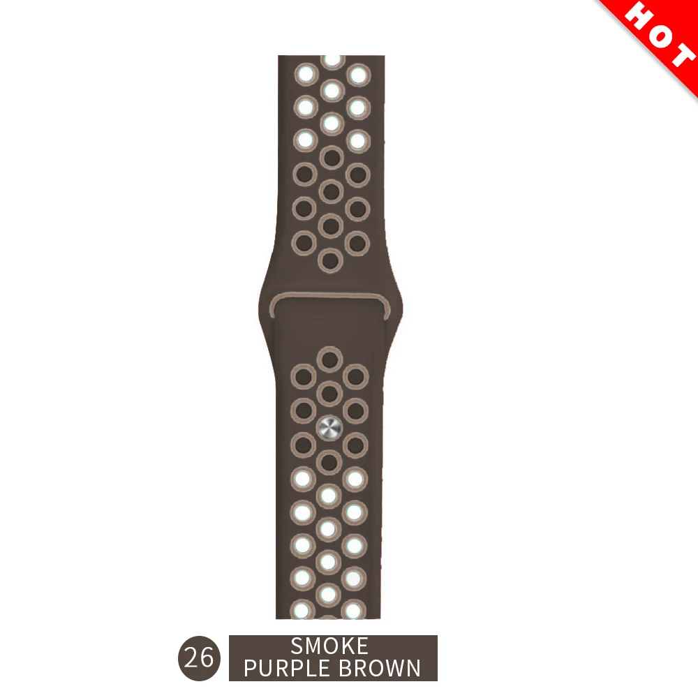 Smoke purple beige Дышащий силиконовый спортивный ремешок для Apple Watch 4, 3, 2, 1, 42 мм, 38 мм, резиновый ремешок для браслета Nike iwatch 4, 5, 40, 44 мм - Цвет ремешка: Smoke purple beige