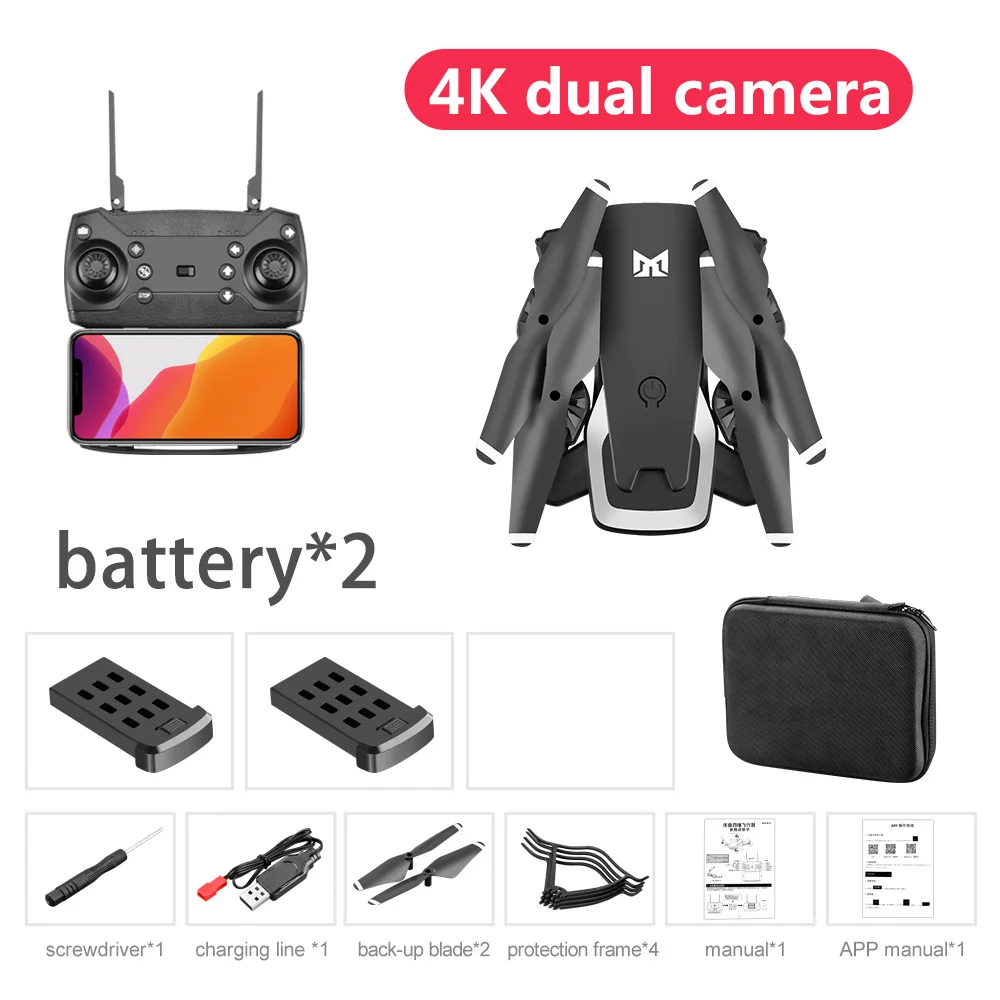 KK6 мини Дрон 4K FPV Квадрокоптер hd Двойная камера управление жестами 50X зум Дрон RC игрушки для детей подарок - Цвет: 4K 2B bag