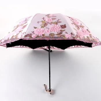 

2020 new three fold double embroidery umbrella anti-UV umbrella embroidery umbrella sun umbrella lace embroidery umbrella