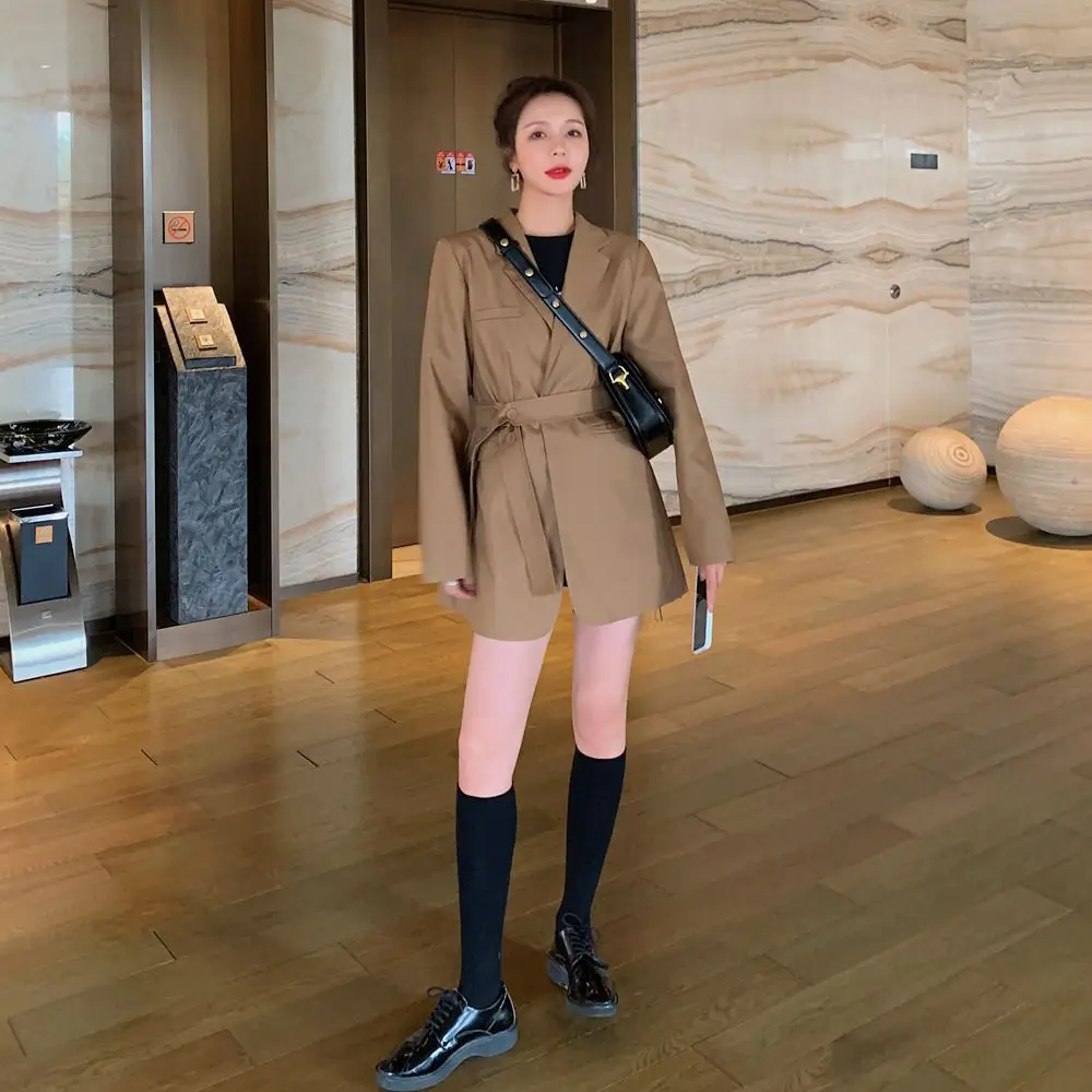 

Photo Shoot Western Style Waist Hugging Lace-up Suit 2020 Spring New Style Fashionable WOMEN'S Dress Retro Laziness-Style Small