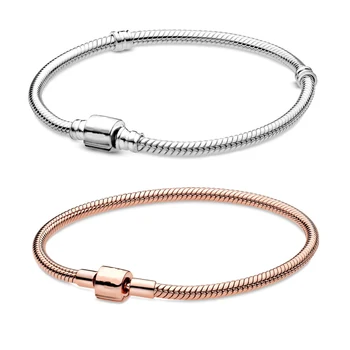 

NEW 2020 100% 925 Sterling Silver Spring Moments Barrel Clasp Snake Chain Bracelet Fit DIY Women Original Fashion Jewelry Gift