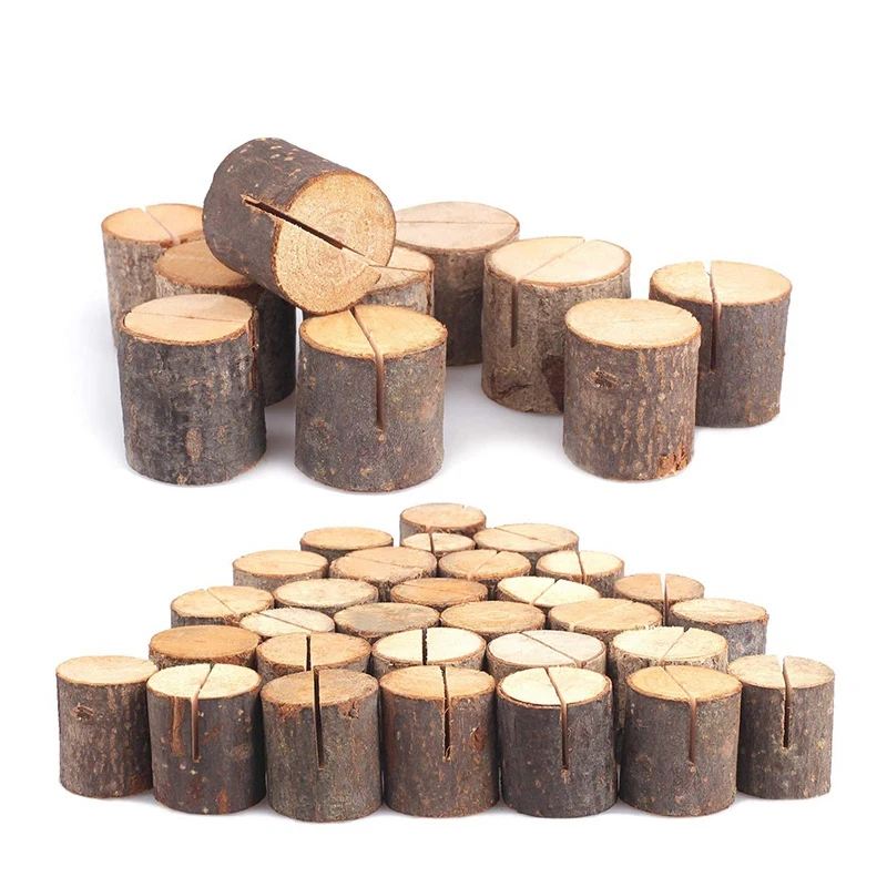 Promotion! Natural Wood Table Numbers Holder Wood Place Card Holder Party Wedding Table Name Card Holder Memo Note Card(40Pcs