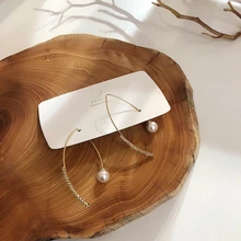 Металлические серьги-кольца с цирконом из искусственного жемчуга элегантные для женщин модные аксессуары для ушей длинные серьги с крючками корейские ювелирные изделия