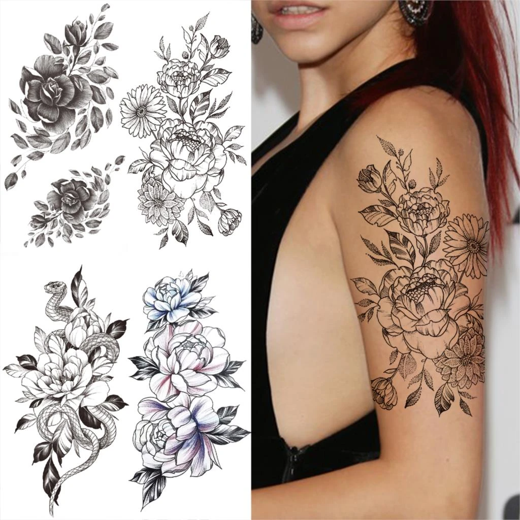 Tatouage Avant Bras Fleur Femme Autocollant De Tatouage À Demi-manches, Fleur De Pivoine Noire, Pour Femmes  Et Hommes, Mamba Serpent Dahlia, Tatouages Temporaires, Faux Tatouages Pour  Avant-bras, Cuisse, Diy Bricolage - Tatouages Éphémères - AliExpress