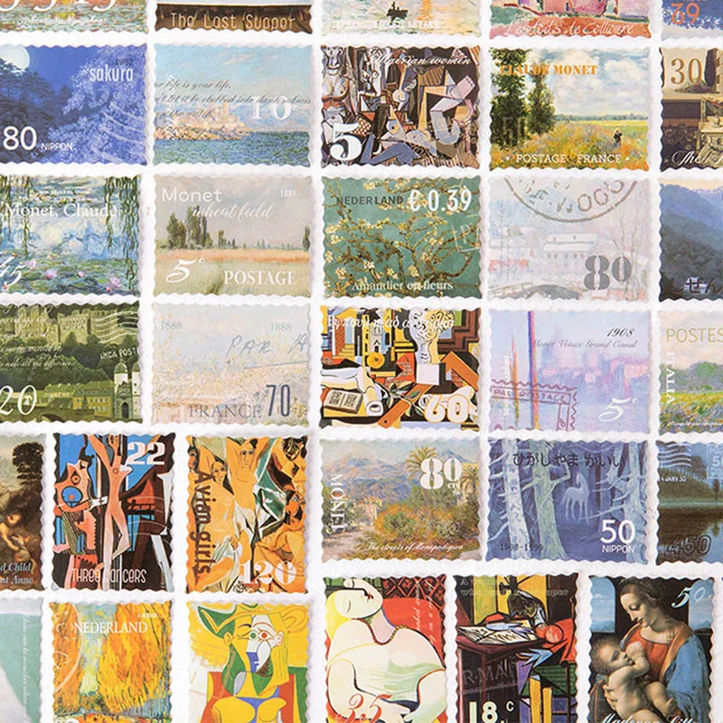

45 Pcs/Box Famous Painting Stickers Vintage Stamp Decorative Sticker Stationery Paper Stickers For DIY Diary Scrapbooking Album
