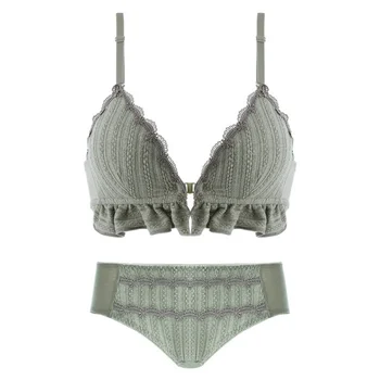 

Seamless Autumn Winter Thin Sexy Bra Set Front Buckle Triangle Cup Gathered On The Support No Steel Ring Bra Set New