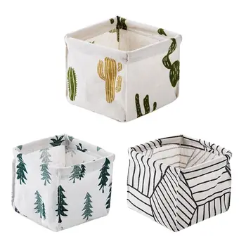 

Cartoon Printing Desktop Makeup Organizer Desk Cosmetic Cotton Linen Storage Box