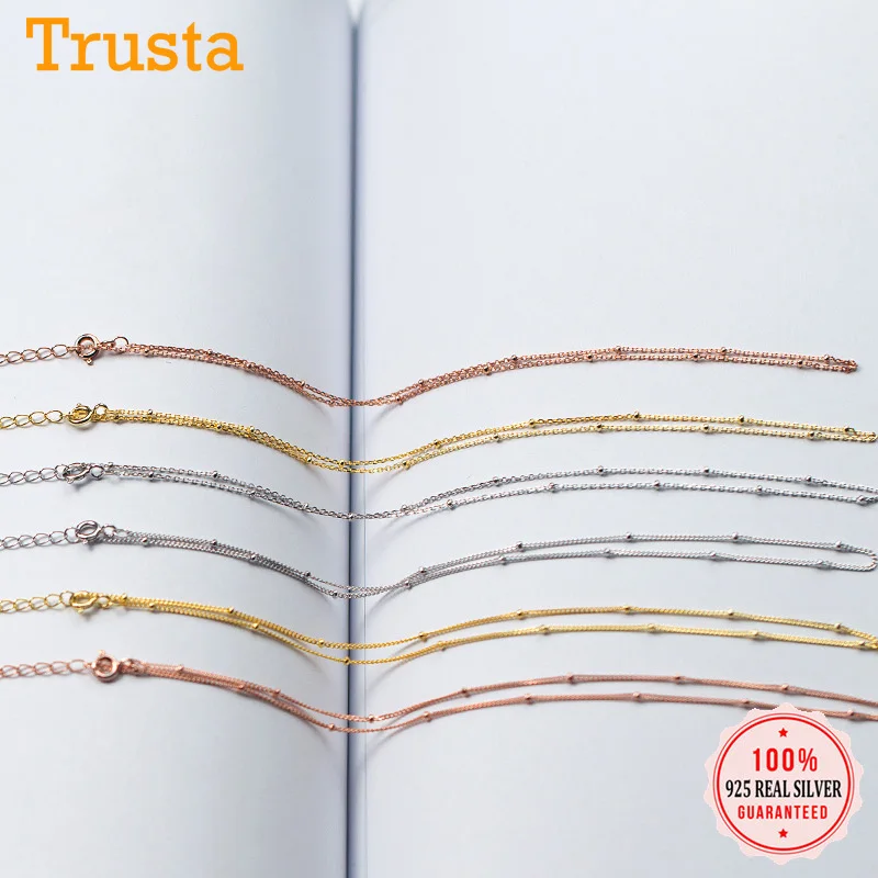Trusta натуральная 925 пробы серебро минималистичный сладкий бусины цепочка, короткое ожерелье для Для женщин подруги Свадебные украшения подарок DS2102