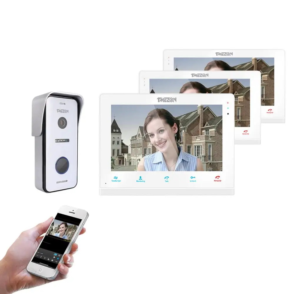 TMEZON Wireless Wifi Smart IP Video Doorbell Intercom System ,10 Inch+2 x 7 Inch Monitor with 1x720P Wired Door Phone Camera