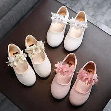 Kids Leather Girls Shoes Shining Flowers Princess Shoes For Baby Party Wedding Children Flats Spring Summer Dress Shoes