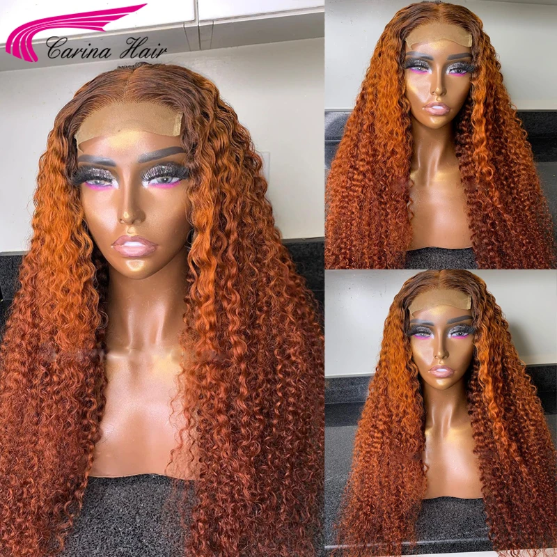 Парики из натуральных волос оранжевого имбирного цвета с эффектом деграде 180%