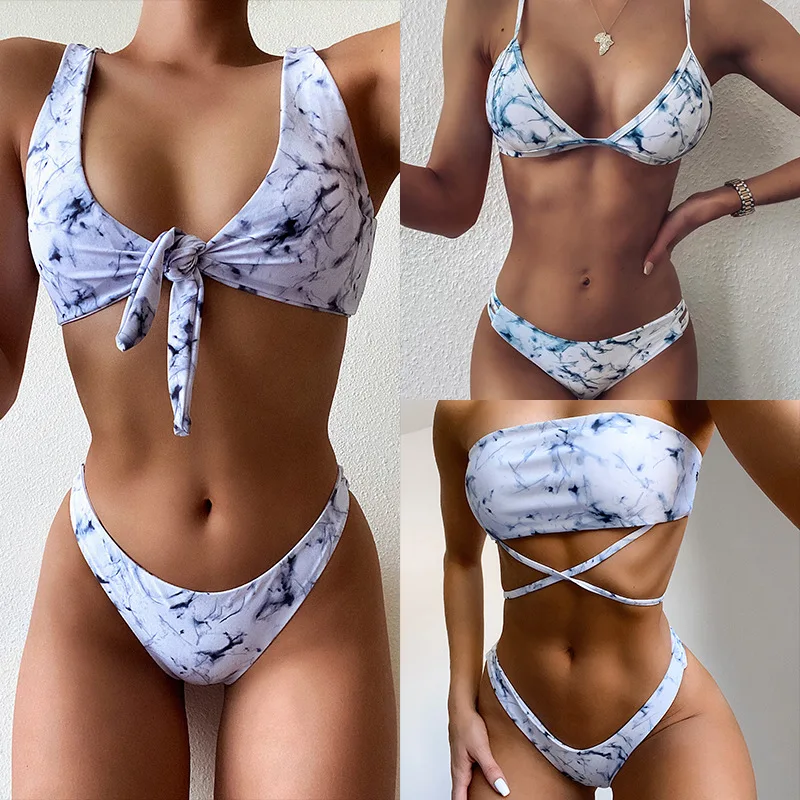 Gentletiger-Bikinis deportivos con estampado para mujer, traje de baño Sexy de cintura alta, de realce, de mármol, para playa, novedad de 2021