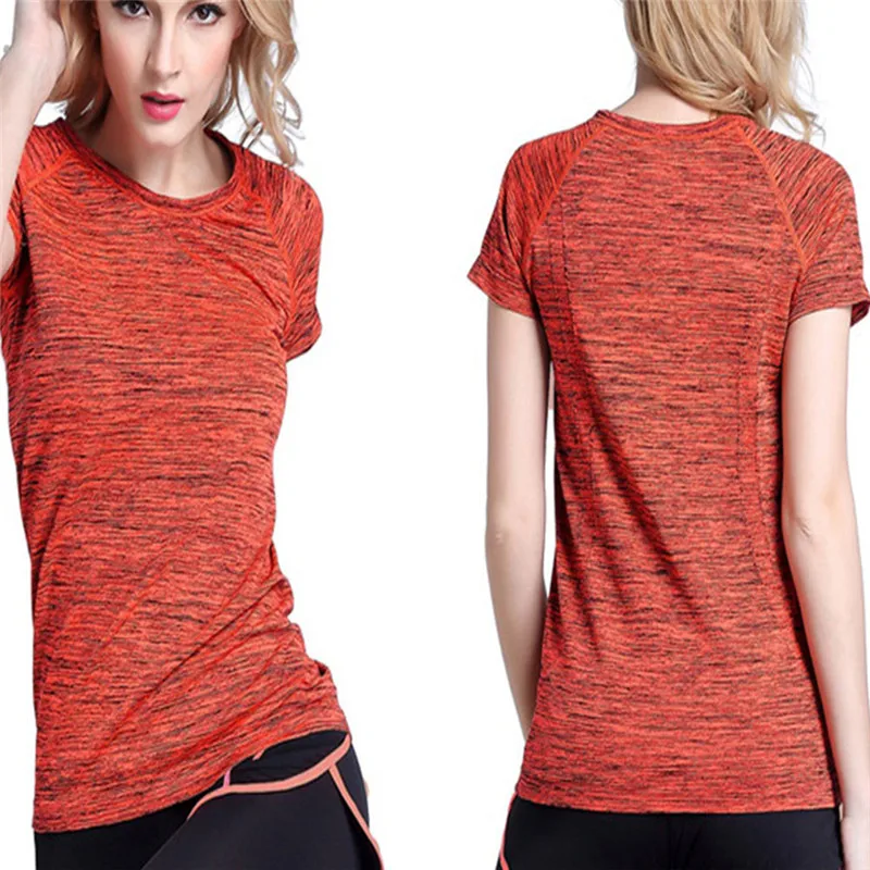 Летняя быстросохнущая футболка, тонкая, Спортивная, короткий рукав, женская, свободная, одежда для бега, йоги, фитнеса, одежда, дышащая, пот, THJ99 - Цвет: Оранжевый