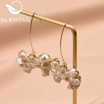 

XlentAg Natural Fresh Water Baroque Pearl Handmade Bow Earring For Women Gift Drop Engagement Earring Pave Zircon Jewelry GE0549