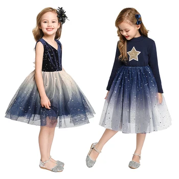 

Gradient Color Elegant Dress For Girl Kids Thick Costumes Star Print Velvet Tulle Frocks Baby Girls Birthday Outfits 18M-12T
