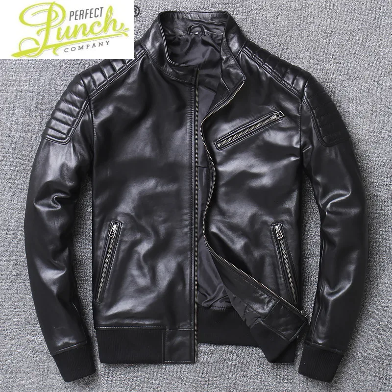 

Новая весенняя кожаная куртка для мужчин, Мужское пальто из овчины, тонкая повседневная искусственная кожа, Мандариновый воротник, искусственная кожа