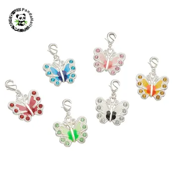 

pandahall 6pcs/Set Silver Plated Alloy Enamel Rhinestone Pendants for Jewelry Findings Necklace Bracelet Making Mixed Color 33mm