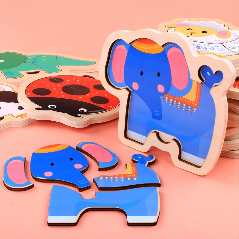 Baby wooden educational toy 3D puzzle animal cartoon traffic DIY puzzle Montessori material early education cognitive puzzle