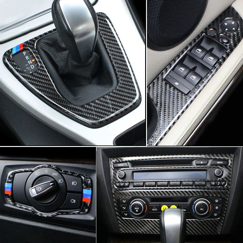Accesorios para BMW Serie 3, E93, caja de engranajes interior de fibra de carbono, aire acondicionado, de CD, cubierta del reposabrazos, pegatina embellecedora|Pegatinas interiores automotrices| - AliExpress